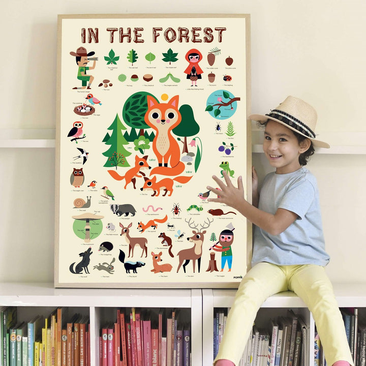 Enfant avec Affiche découverte et autocollants repositionnables Forêt