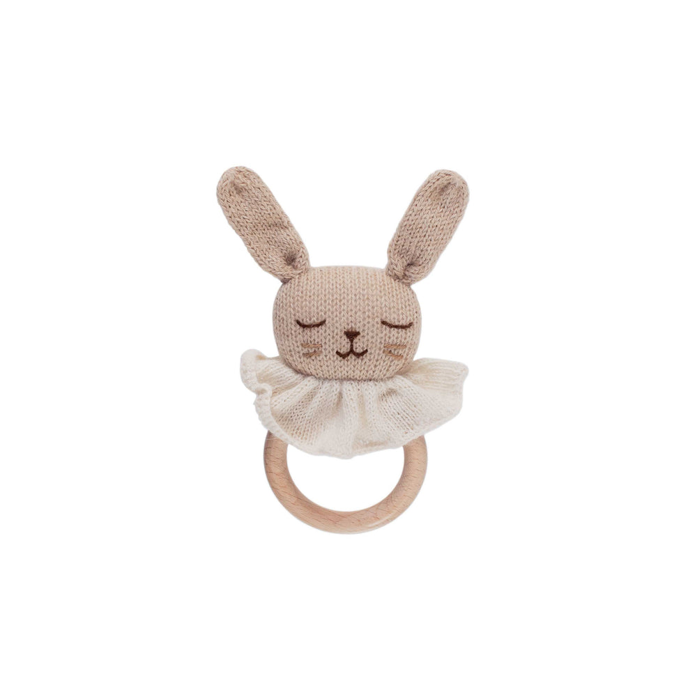 Anneau de dentition en bois et tricoté lapin