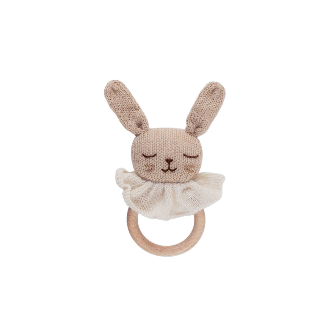 Anneau de dentition en bois et tricoté lapin