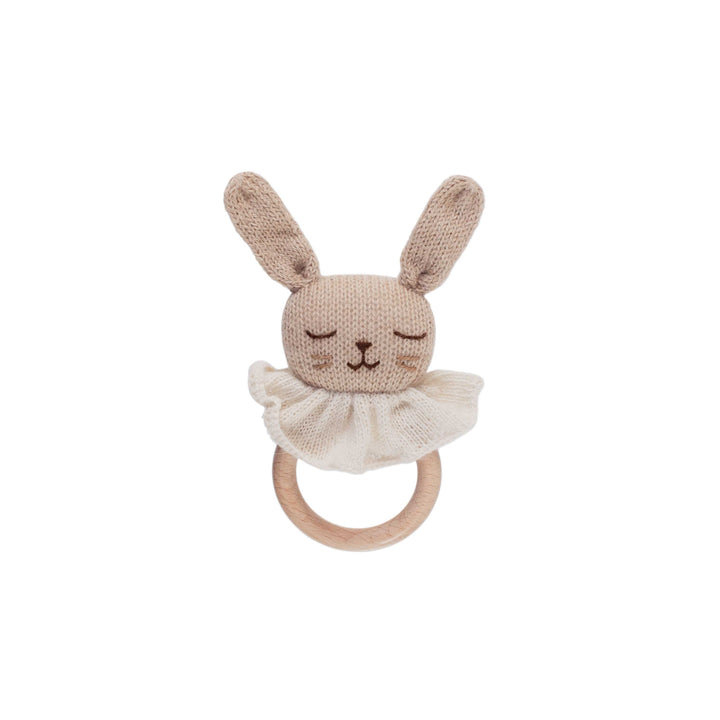Anneau de dentition en bois et tricoté lapin