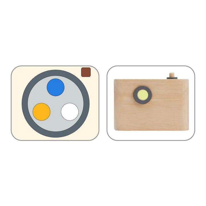Appareil photo coloré en bois