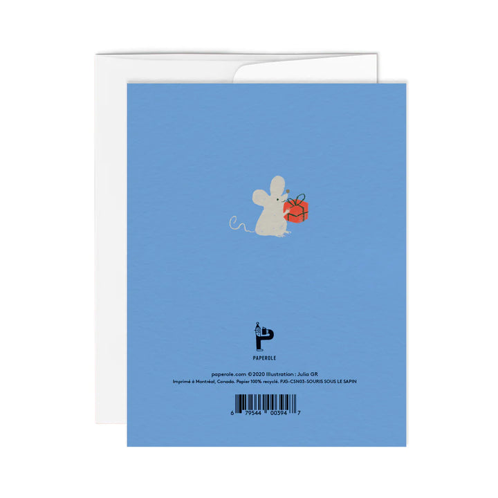 Carte de souhaits illustrée Souris sous le sapin