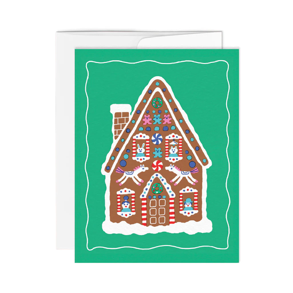 Carte de souhaits illustrée Maison en pain d'épice
