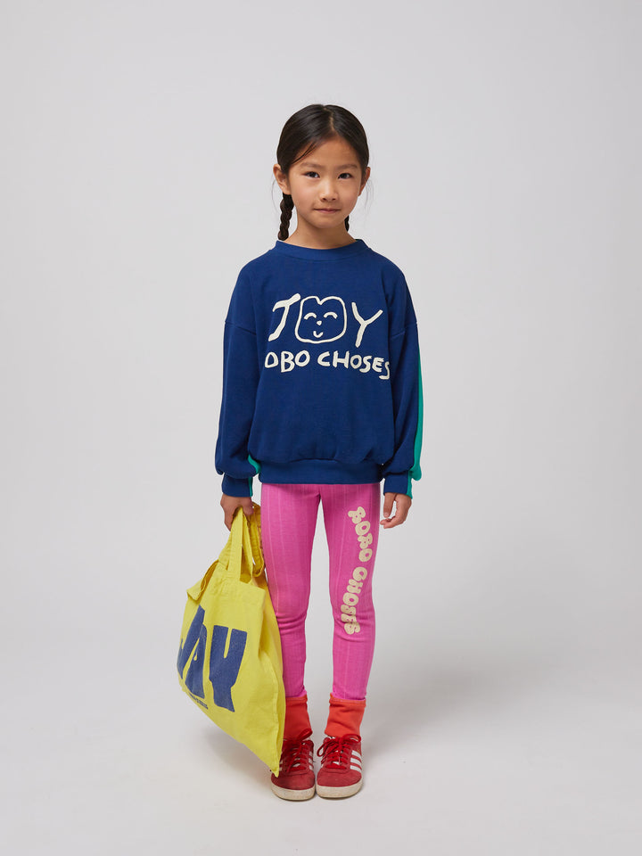 Fille avec Chandail en coton bleu avec imprimé Joy Bobo Choses blanc