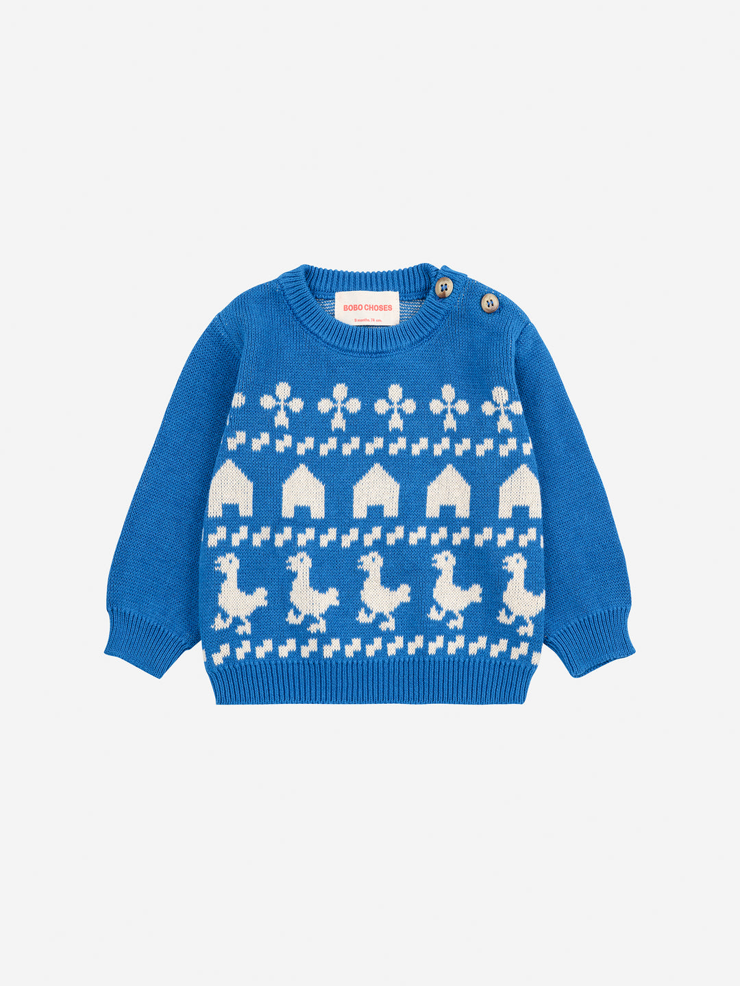 Chandail Bobo Choses pour bébé en coton bleu avec design ferme