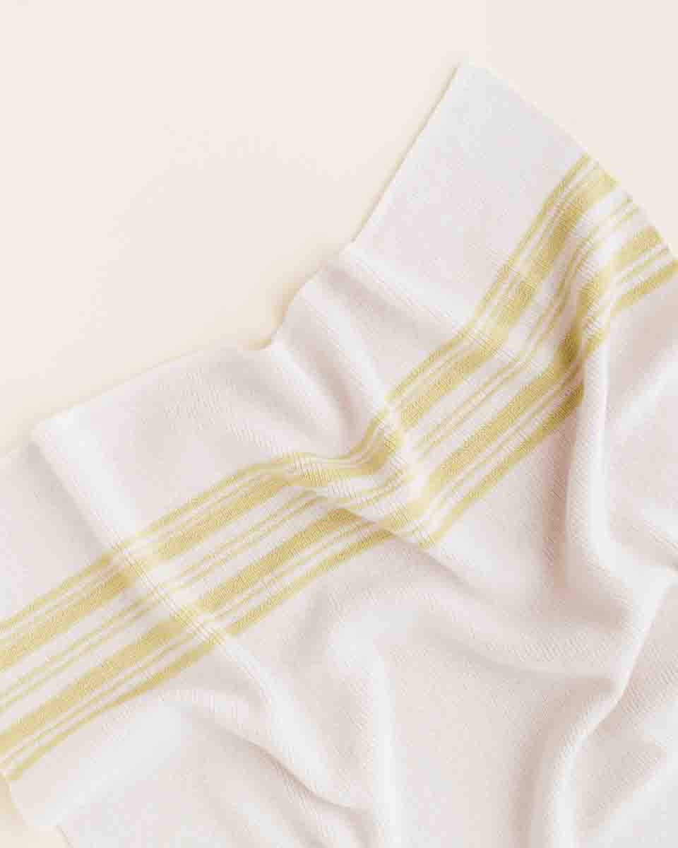 Couverture en laine mérinos off-white ligné Jaune pâle