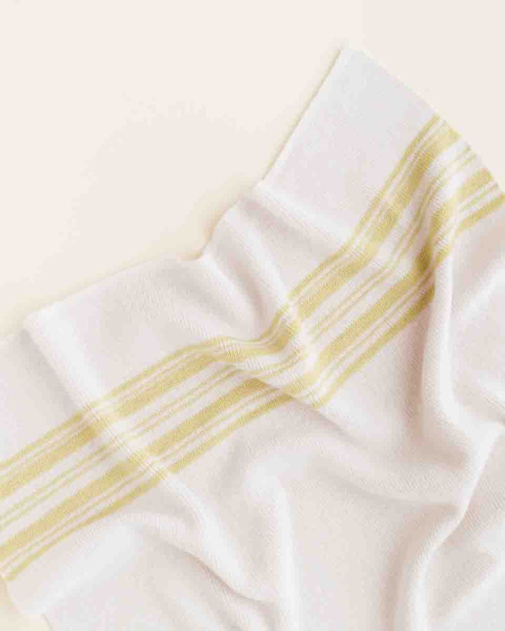 Couverture en laine mérinos off-white ligné Jaune pâle