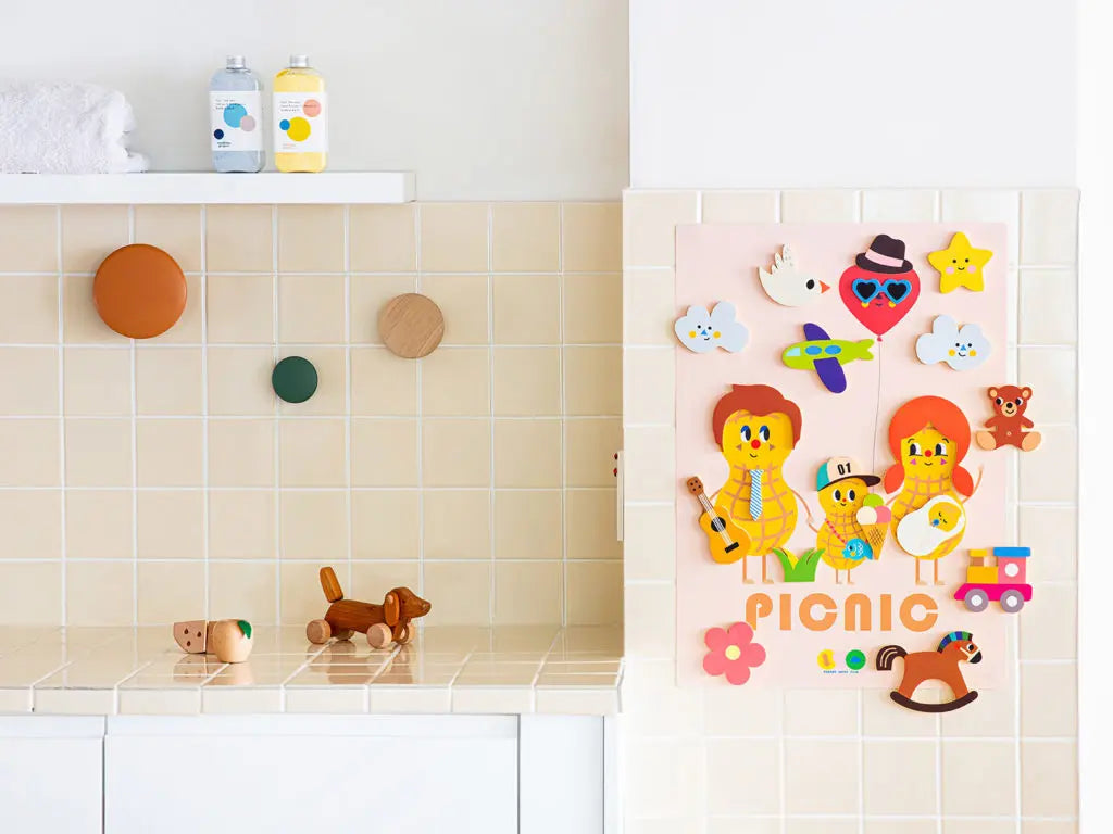 Ensemble d'autocollants et affiche pour le bain Pique-nique