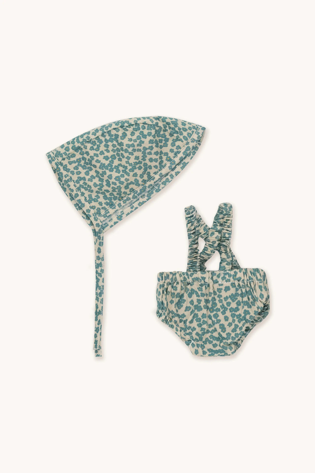 Habits de poupée Gommu Ensemble shorts et chapeau en coton Fleurs vertes