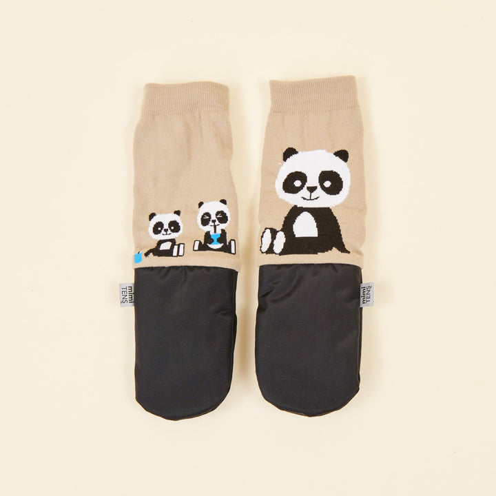 Mitaines en nylon et coton beige avec pandas