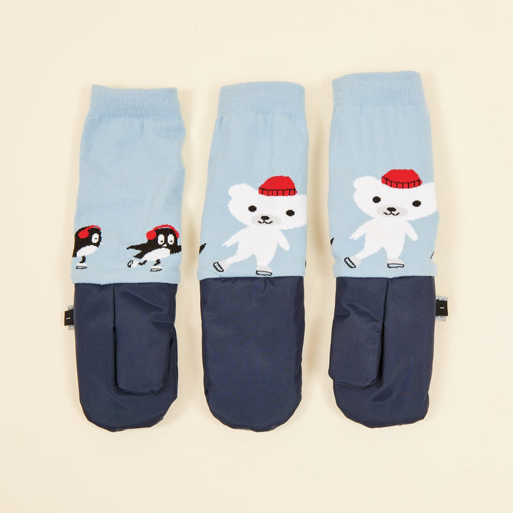 Mitaines en nylon et coton bleu avec ours et pingouins