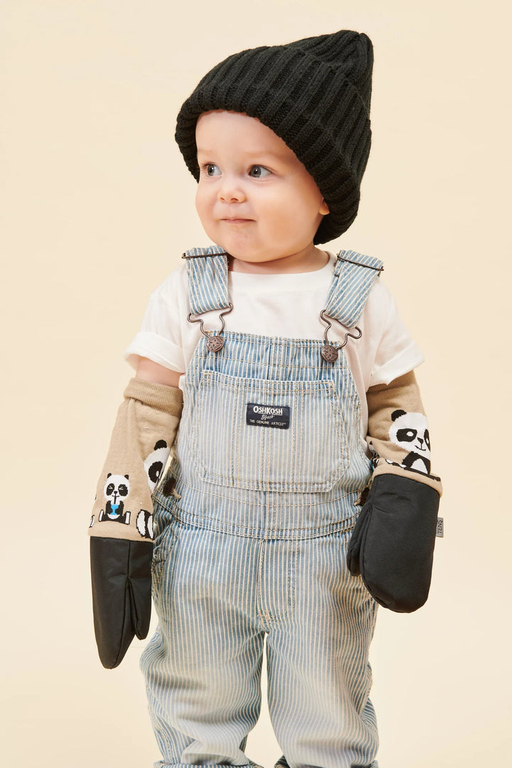 Enfant avec Mitaines en nylon et coton beige avec pandas