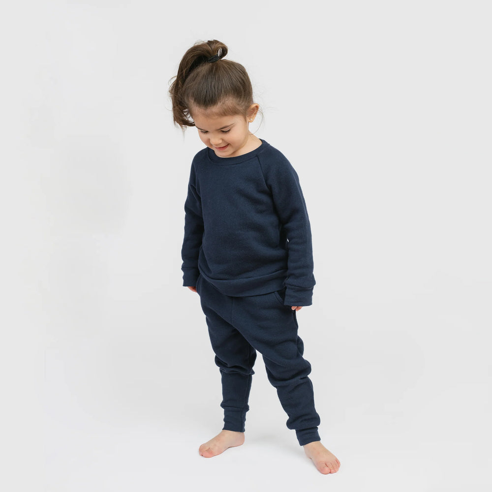 Fille avec Pantalon pour enfant en coton ouaté marine