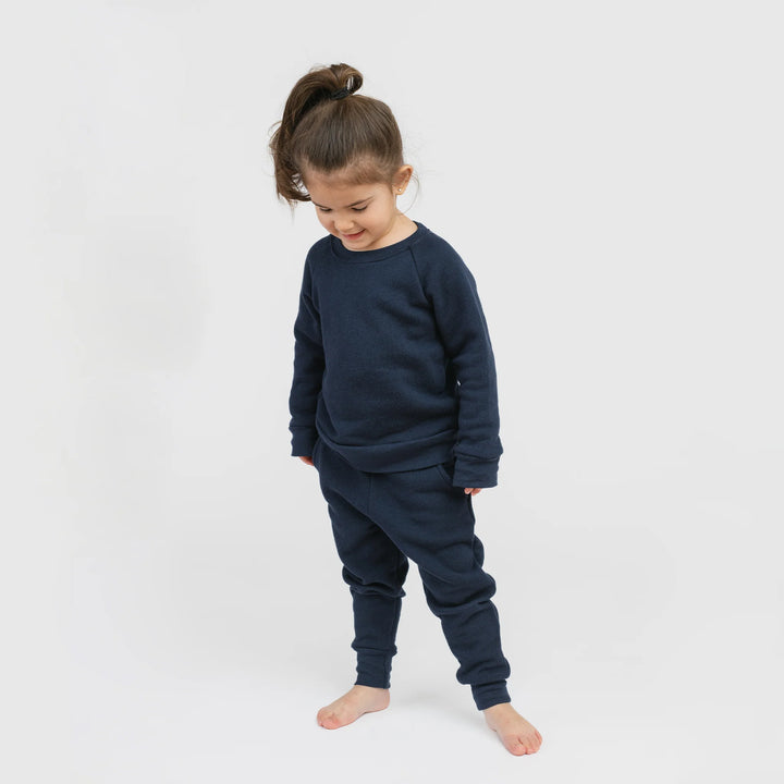 Fille avec Pantalon pour enfant en coton ouaté marine