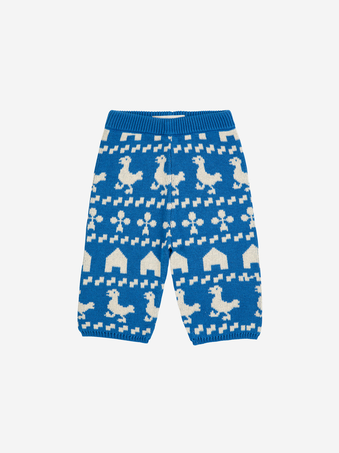 Pantalon tricoté Bobo Choses en coton bleu avec design ferme en blanc
