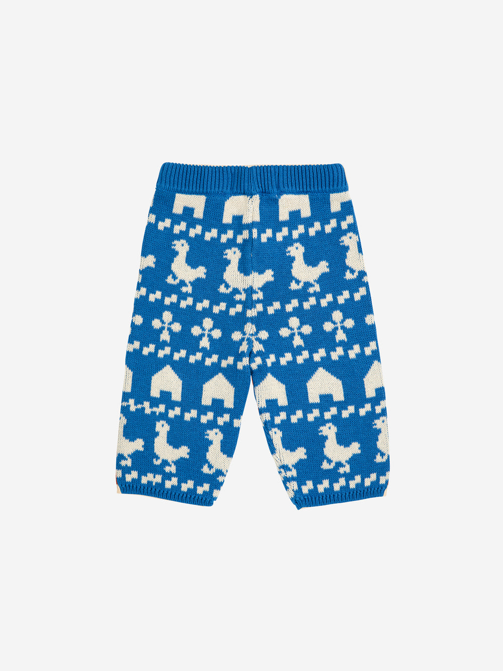 Pantalon tricoté Bobo Choses en coton bleu avec design ferme en blanc