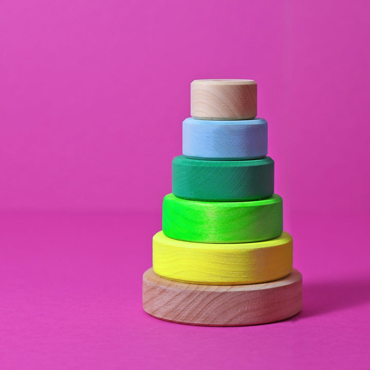 Petite pyramid conique en bois à empiler Vert fluo