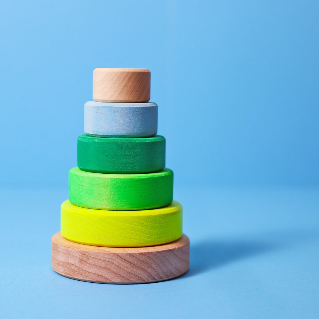 Petite pyramid conique en bois à empiler Vert fluo