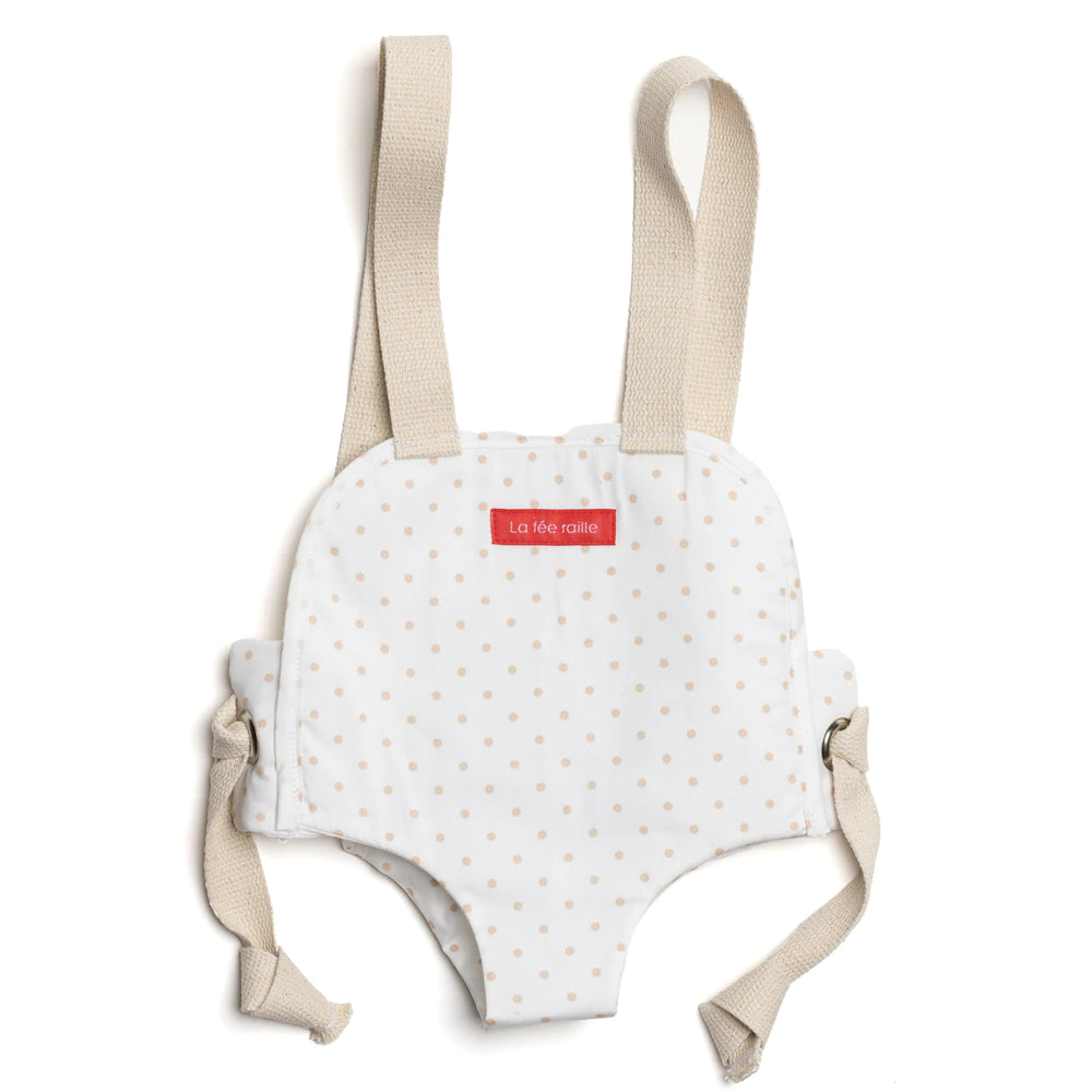 Porte-poupée en tissu pois crème