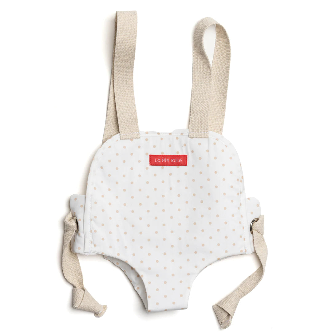 Porte-poupée en tissu pois crème