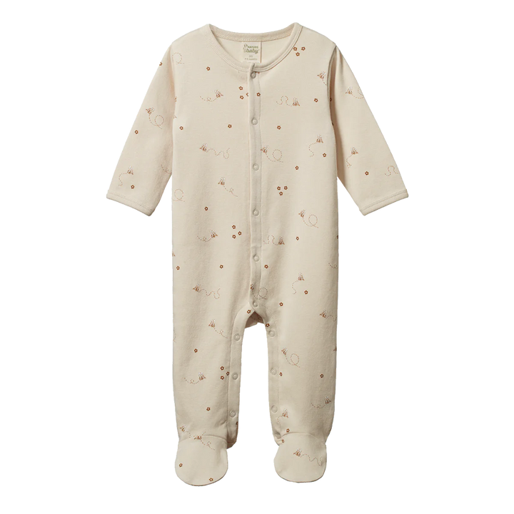 Pyjama à  pattes pour bébé en coton beige avec imprimé bourdons