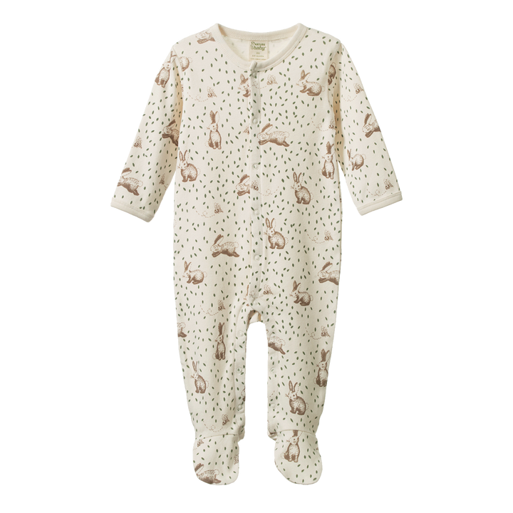 Pyjama à pattes en coton beige avec imprimé lapins