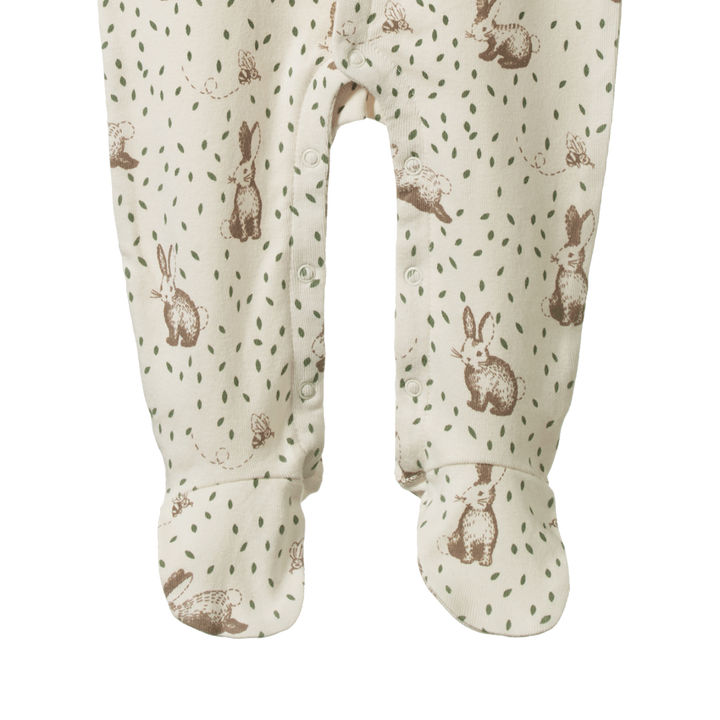Pattes de Pyjama à pattes en coton beige avec imprimé lapins