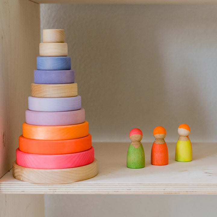 Pyramid conique en bois à empiler Rose fluo