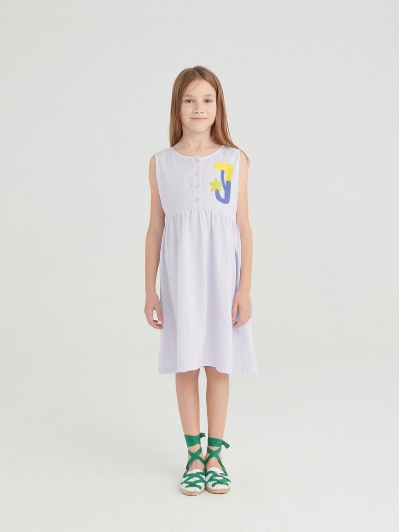 Fille avec Robe True Artist en coton lavande sans manches avec imprimé fleurs sur le côté gauche