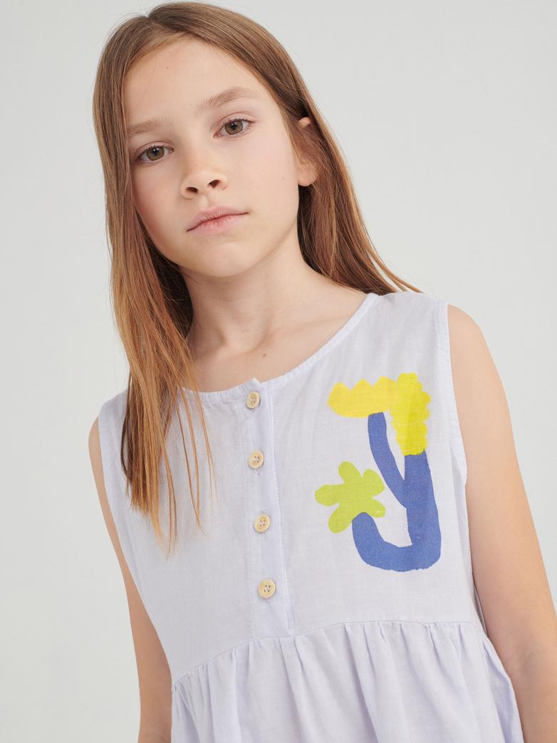 Fille avec Robe True Artist en coton lavande sans manches avec imprimé fleurs sur le côté gauche