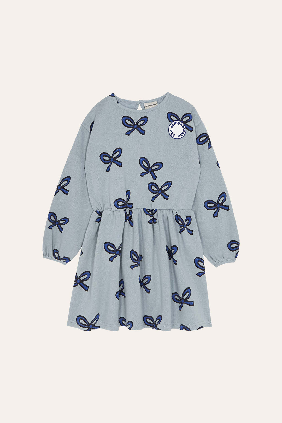 Robe bleu pâle manches longues avec imprimé de rubans bleu foncé