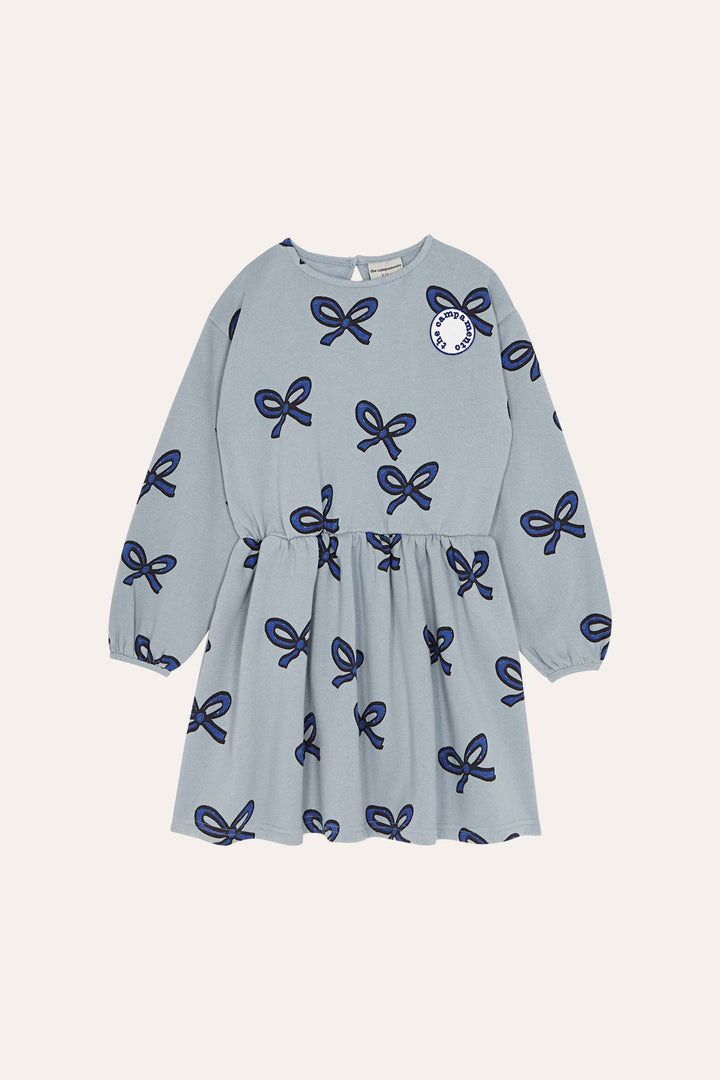 Robe bleu pâle manches longues avec imprimé de rubans bleu foncé