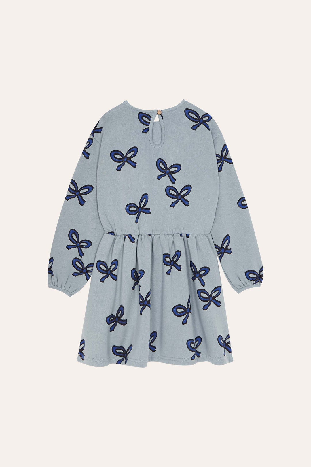 Robe bleu pâle manches longues avec imprimé de rubans bleu foncé