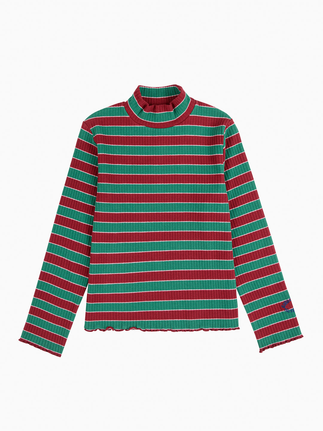 T-shirt à col roulé Bobo Choses en coton rayé vert et rouge