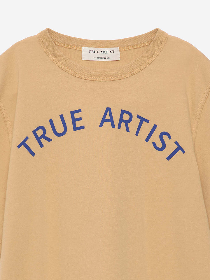 T shirt en coton caramel avec logo True Artist en bleu
