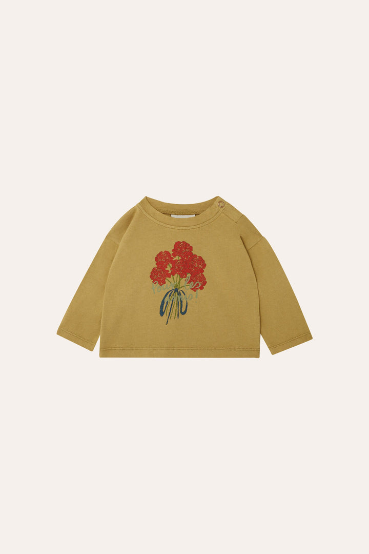 Tshirt ocre pour bébé manches longues avec bouquet de fleurs rouges