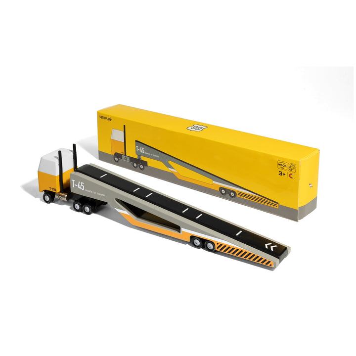 Transporteur et boîte de voitures magnétique jaune, gris et blanc