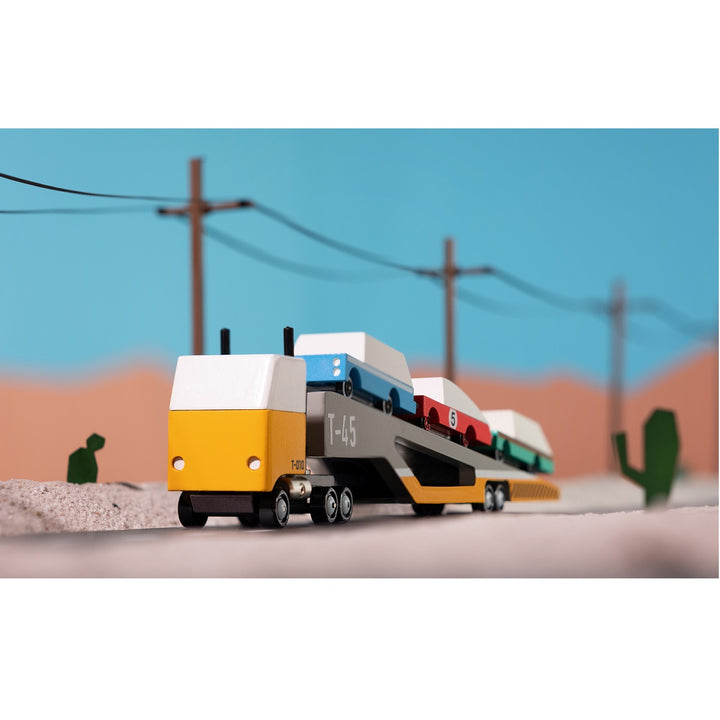 Transporteur de voitures magnétique jaune, gris et blanc