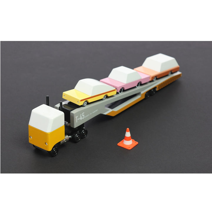 Transporteur de voitures magnétique jaune, gris et blanc