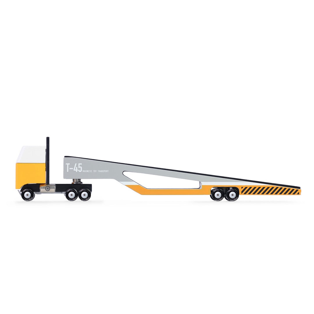 Transporteur de voitures magnétique jaune, gris et blanc