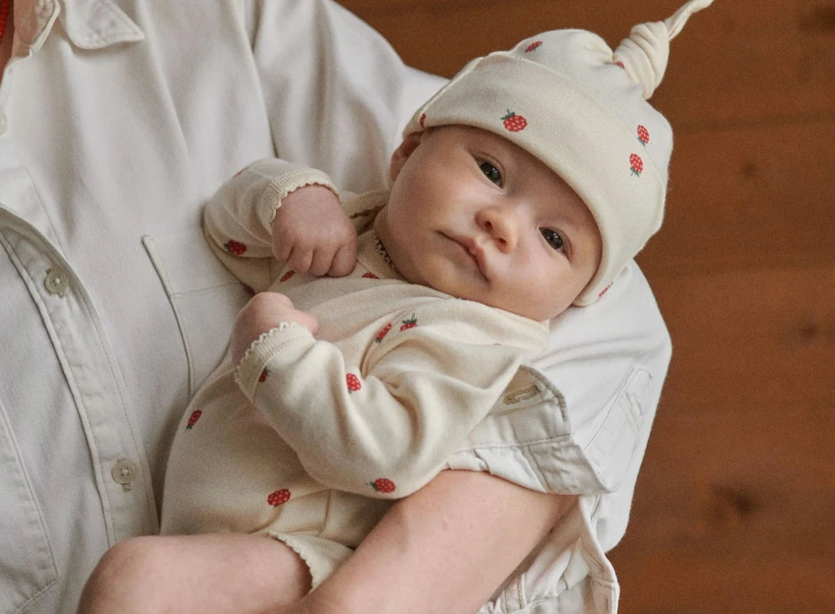 Bébé avec Body manches longues en coton écru avec imprimé framboises
