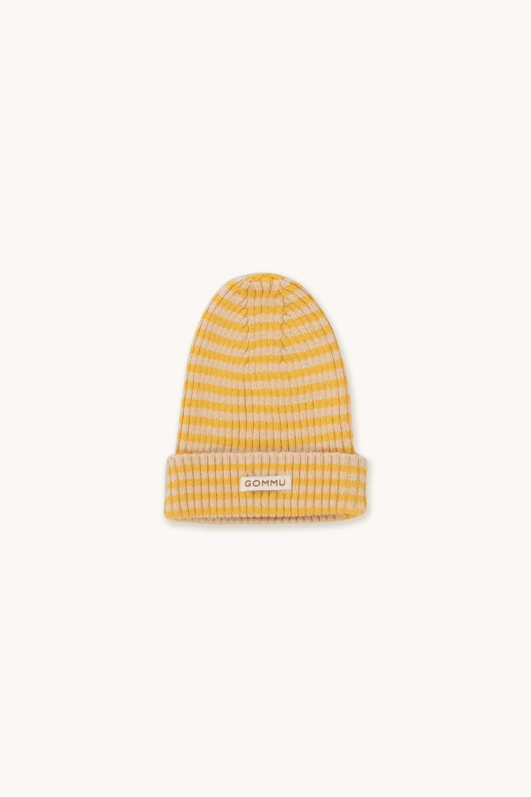 Bonnet pour poupée Gommu en coton rayé Crème et moutarde