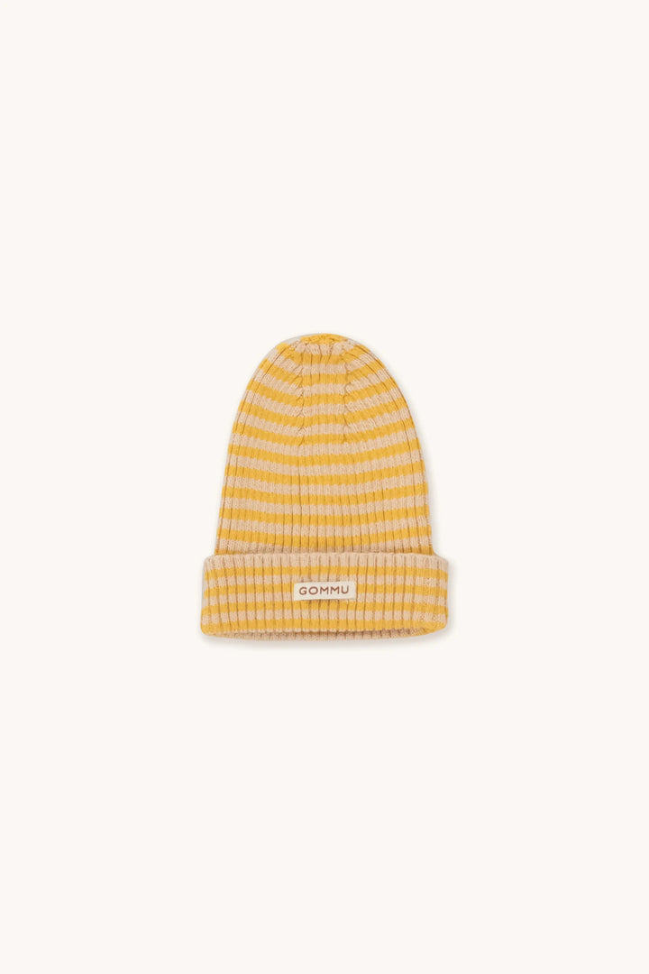 Bonnet pour poupée Gommu en coton rayé Crème et moutarde