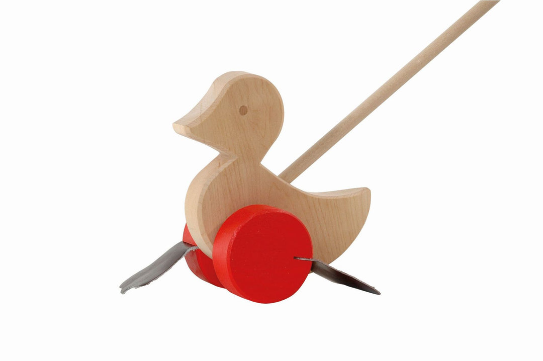 Canard en bois naturel et rouge 2 en 1 à pousser et tirer