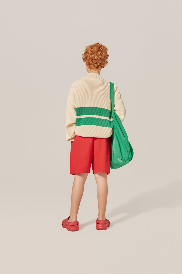 Garçon avec Cardigan 100% coton biologique écru tricoté avec des rayures vertes