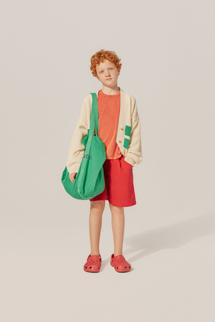 Garçon avec Cardigan 100% coton biologique écru tricoté avec des rayures vertes