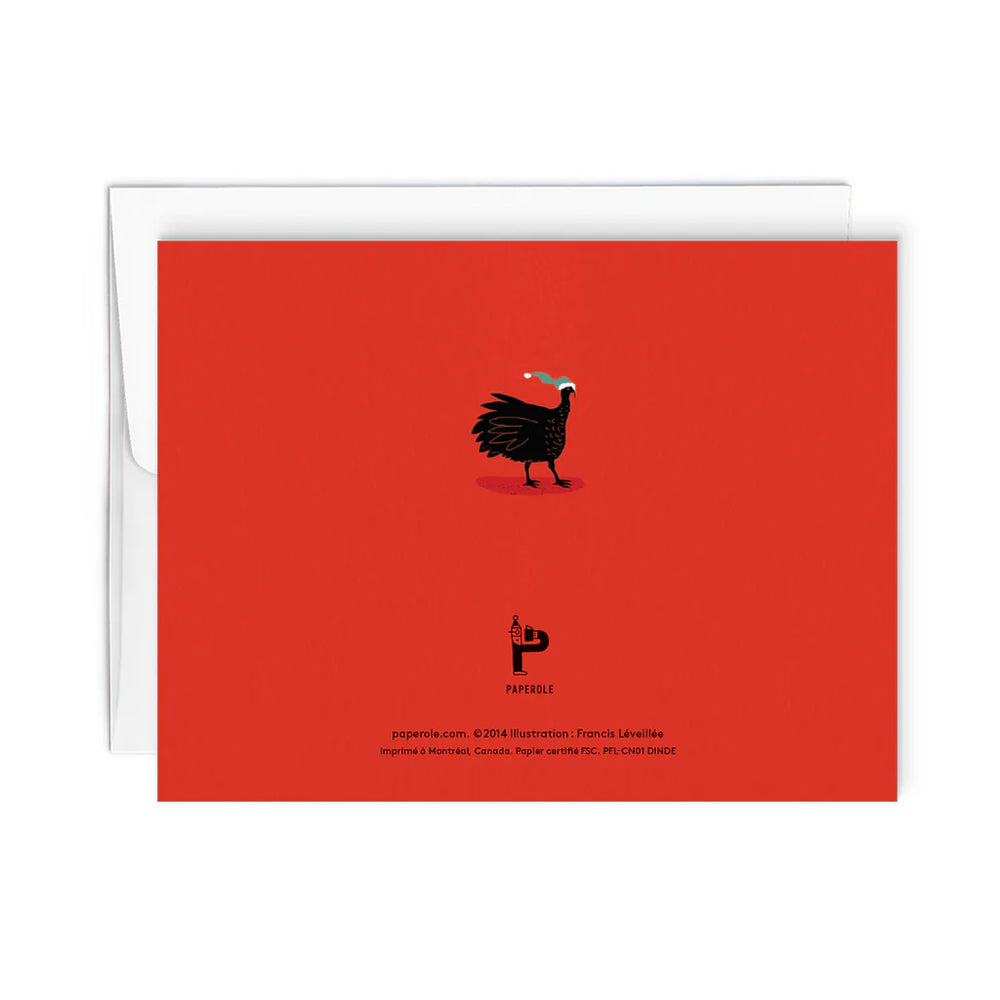 Dos de Carte de souhaits rouge avec  dinde