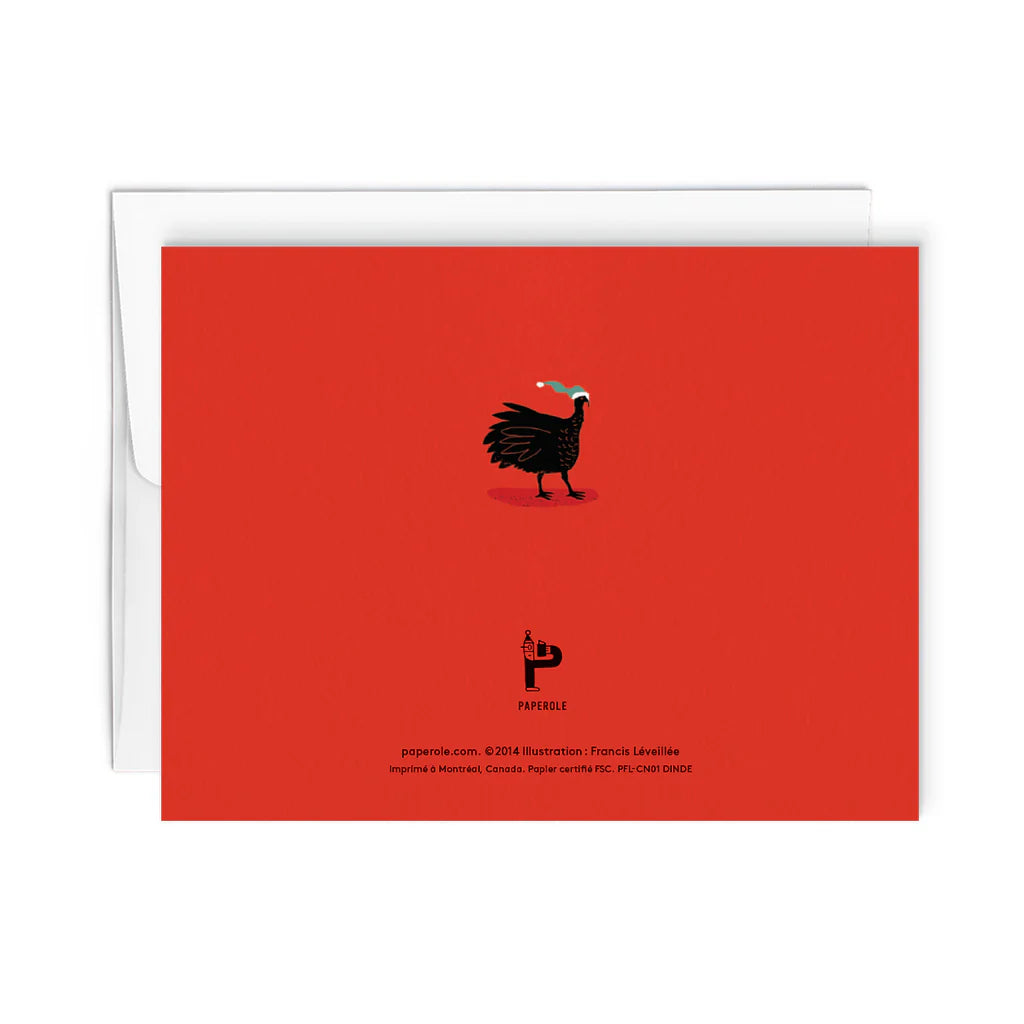 Dos de Carte de souhaits rouge avec  dinde