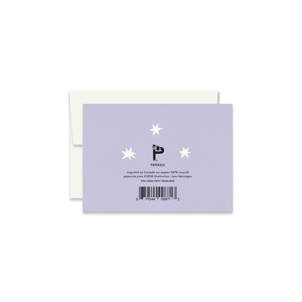 Dos de Mini carte de souhaits Petit train de noël