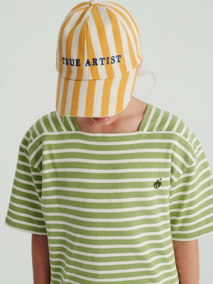 Fille avec Casquette en coton avec rayures jaunes avec logo True Artist brodé sur le devant